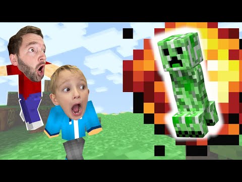 AndrewSchrock - FATHER SON MINECRAFT! / The Creeper EXPLODED OUR HOUSE!
