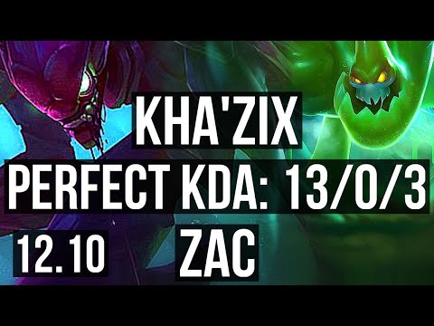 KHA'ZIX vs ZAC (JNG) | 13/0/3, Legendary, 300+ games, 900K mastery | NA Master | 12.10