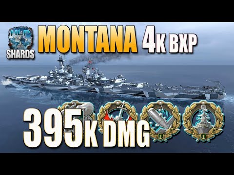 Battleship Montana on map Shards, 395k damage - World of Warships