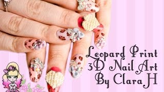 3D Japanese Nail Art Pastel Leopard Print and Bows By Clara H Nails - Violet LeBeaux