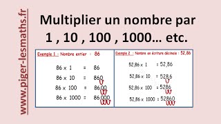 Math 6ème : La multiplication par ( 1 ; 10 ; 100 ; 1000 ; ... etc )