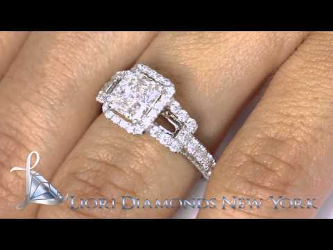 ER-0235 - 2.35 Carat G-VS2 Radiant Cut Diamond Engagement Ring 18k White Gold Pave Halo