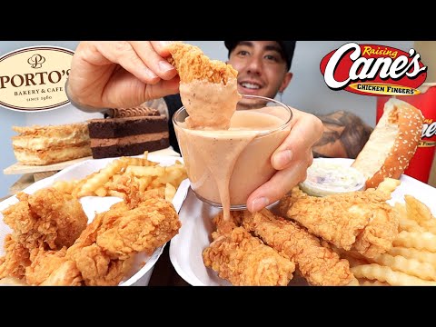 MUKBANG EATING Raising Cane's Chicken Tenders, Porto Bakery Chocolate Cake