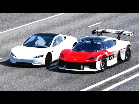 Thumbnail for Porsche Mission R vs Tesla Roadster at Drag Race 20 KM by Porsche Mission R