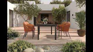 VILLANA Tareo Garten-Essgruppe, anthrazit/orange, Alu/Rope-Geflecht, ausziehbare Tischplatte 130/180 x 90 cm, 4 Diningsessel