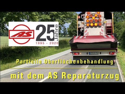 Partielle Oberflächenbehandlung (OB) mit dem Reparaturzug. AS Asphaltstraßensanierung.