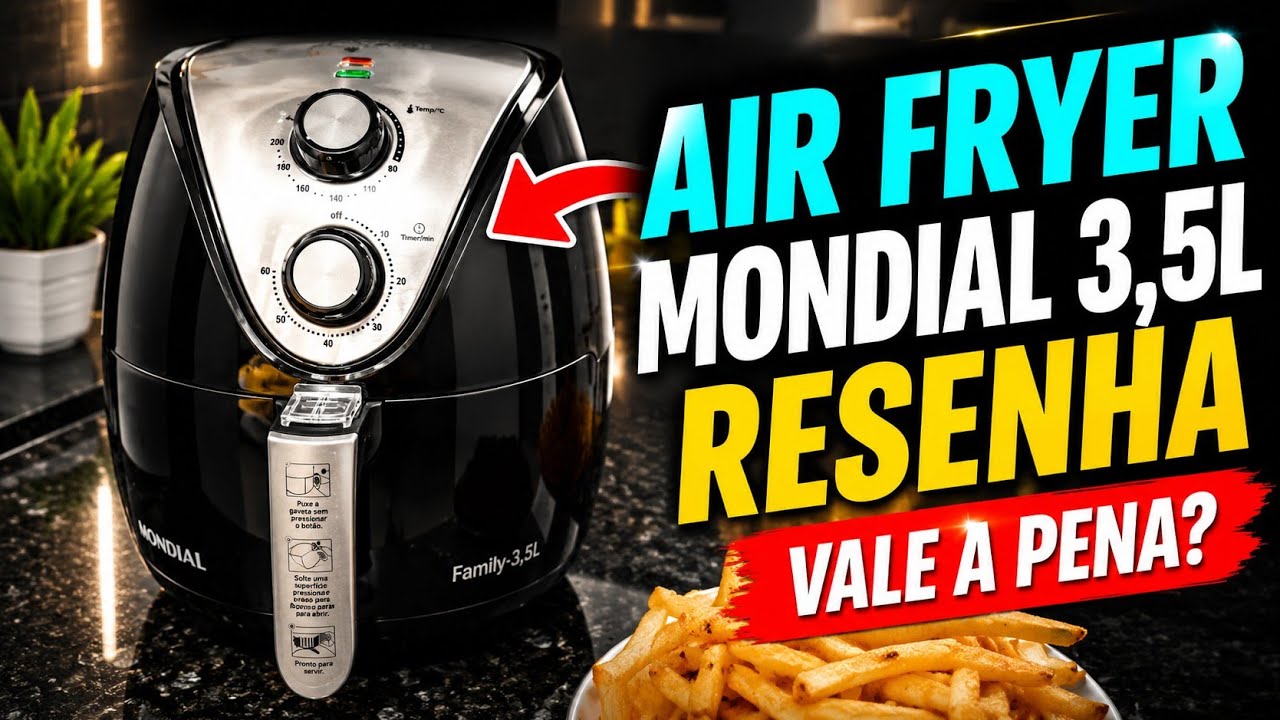 Miniatura da avaliação em vídeo de Fritadeira Elétrica Sem Óleo Mondial AF-30 Family Inox IV 3,5L