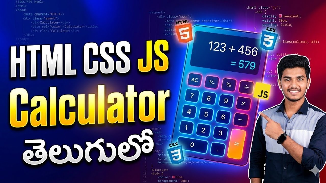 Calculator Using HTML CSS JavaScript | HTML CSS JS Calculator Project in Telugu