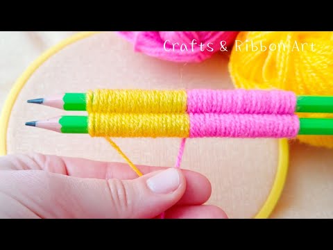 Super Easy Woolen Flower Making Trick Using Pencil - Hand Embroidery Amazing Flower - Sewing Hack