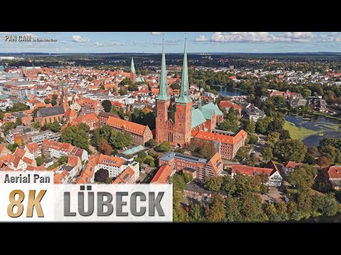 Lübeck, Germany: Altstadt - Obertrave, Wallstraße, Dom zu Lübeck - Luftpanorama - 4K/8K - 0545