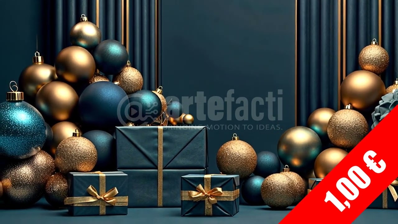 Blue & Gold Ornament and Gift Box Display | HD Stock Footage