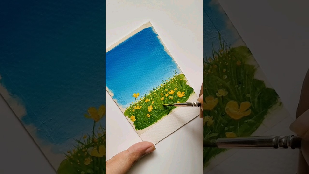 Buttercup flower field painting/easy acrylic painting ideas/#shorts #youtube #art #painting #drawing