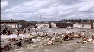 Liberated United States airmen prisoners at Stalag 7A in Moosburg, Germany HD Stock Footage