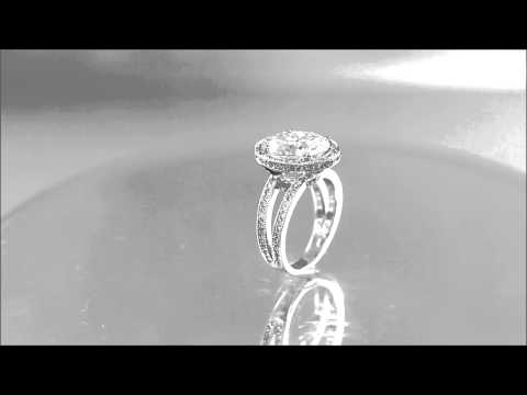 18K WHITE GOLD OVAL CUT  DIAMOND ENGAGEMENT RING ART DECO HALO 2.80CTW - KNR INC - 571