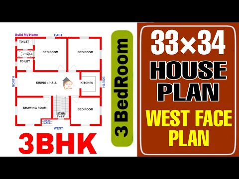33'×34' WEST FACE HOUSE DESIGN || BEST WEST FACING HOME PLAN.