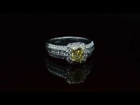 2.05 Ct. Canary Fancy Yellow Cushion Cut Diamond Engagement Ring 18K-22219