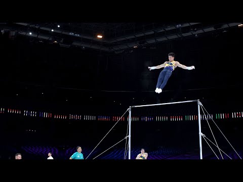 Arthur Nory Working High Bar During Podium Training at 2023 World Championships