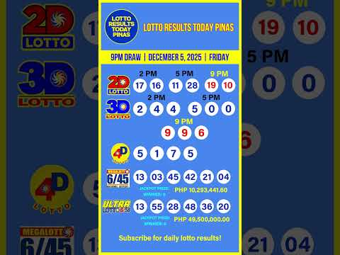 PCSO 2D 3D 4D 6/45 6/58 Lotto Results Today 9PM Draw of December 5, 2025 #lottoresulttoday