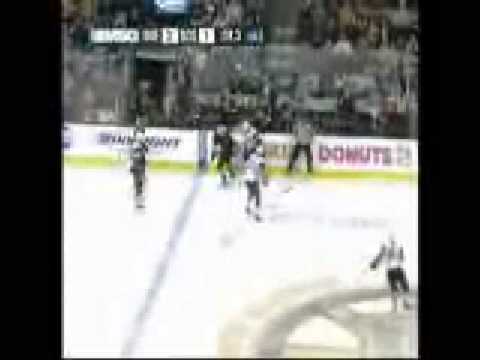 Derek Roy and Chuck Kobasew in a Huge Collision Boston Bruins vs Buffalo Sabres