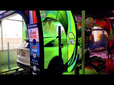 Foam Carwash Express Tunnel Presoak, High -Pressure Blasters & Tri-Foam Tour