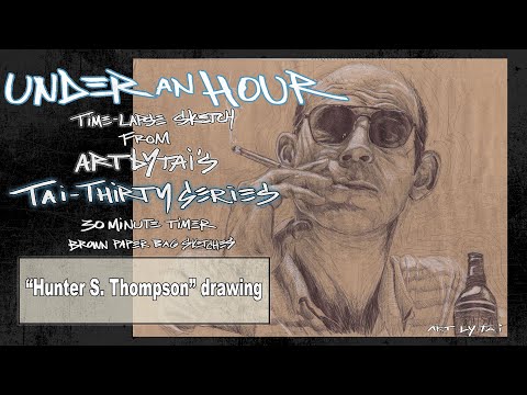 Hunter S. Thompson time-lapse portrait drawing - Art By Tai 30 minute ballpoint pen sketch exercise