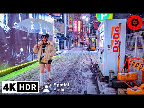 Tokyo Heavy Snow Night Walk in Shinjuku & Shibuya // 4K HDR Spatial Audio