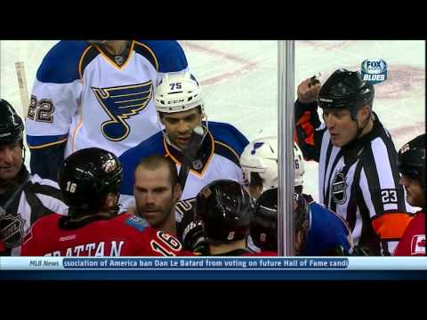 Ryan Reaves Brian McGrattan scrum in 1st St. Louis Blues vs Calgary Flames 1/9/14 NHL Hockey