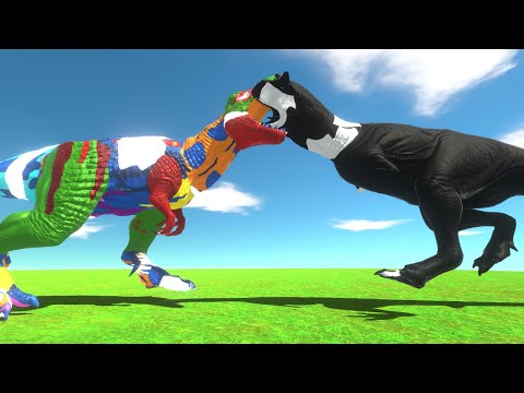 SUPERMAN T REX DEATH RUN vs VENOM CARNOTAURUS DEADTH RUN - Animal Revolt Battle Simulator