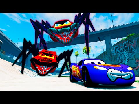 Spider Chase: Lightning McQueen Evades Giant Spider Monsters in Beamng Drive!