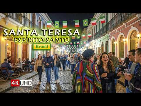 🇧🇷 🇮🇹 Italian Culture Comes Alive in This Brazilian Town ⏤ Santa Teresa Night Walk 【 4K UHD 】