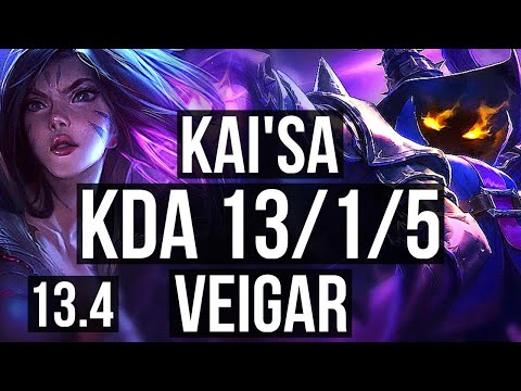 KAI'SA & Rakan vs VEIGAR & Twitch (ADC) | 13/1/5, 72% winrate, Quadra, Legendary | KR Master | 13.4