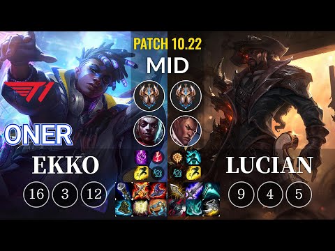 T1 Oner Ekko vs Lucian Mid - KR Patch 10.22