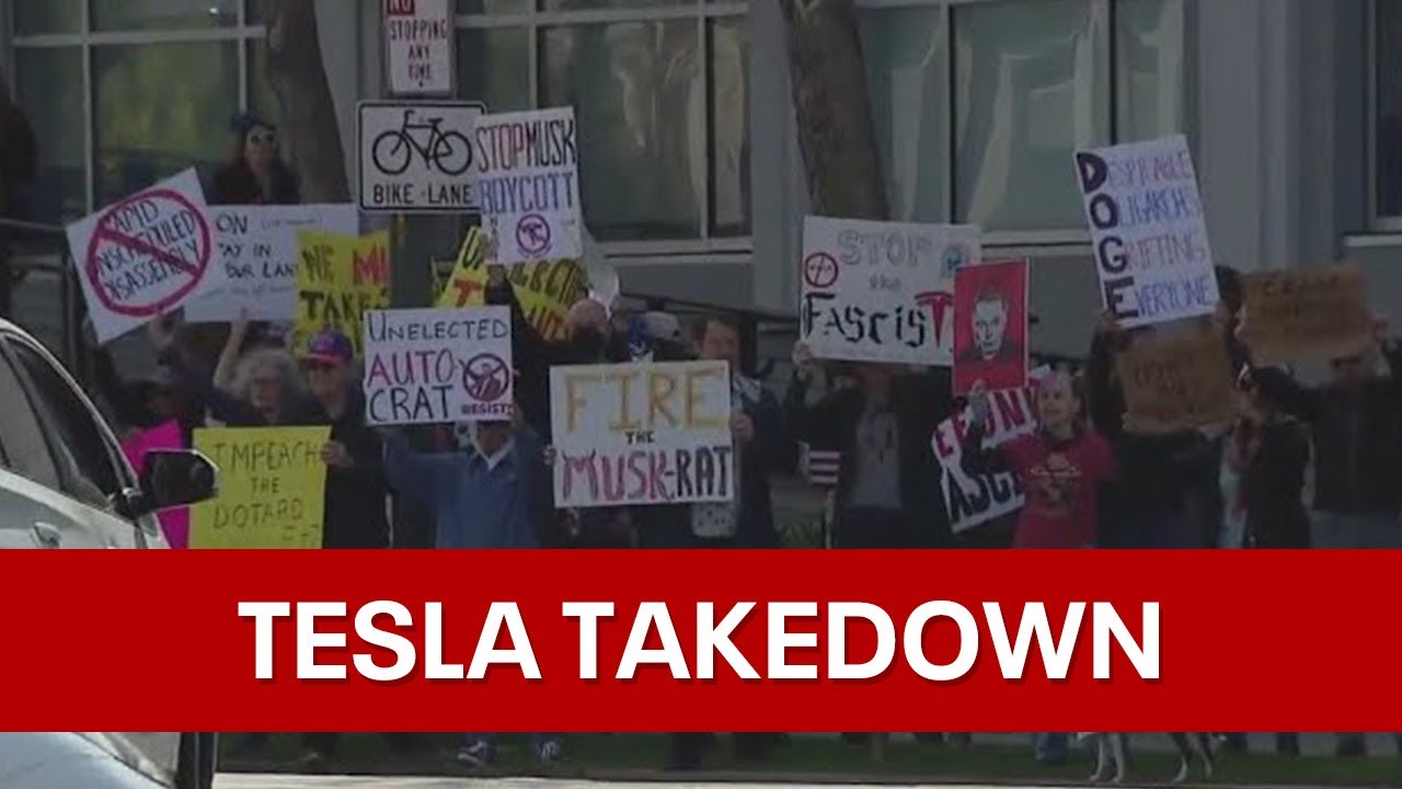 'Tesla Takedown': Hundreds protest at Tesla locations nationwide against Elon Musk | KTVU