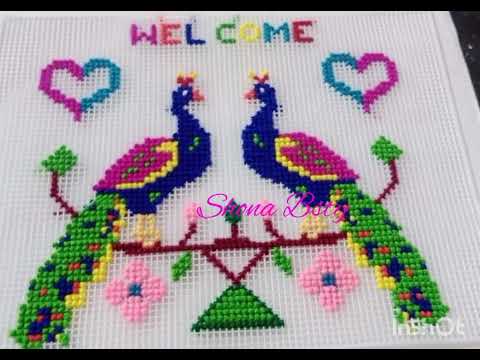 Plastic Net Wool ideas || Wall Hanging Peacock Design// Cross stitch