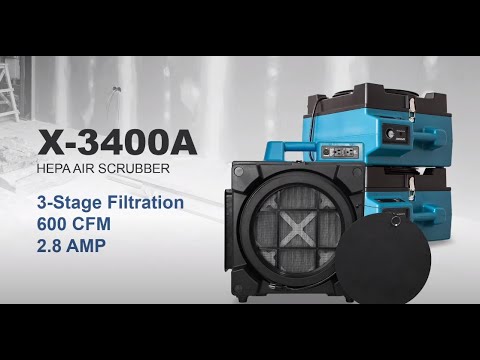 XPOWER X-3400A Professional 3 Stage Filtration HEPA Purifier Air Scrubber with Built-in GFCI Outlets