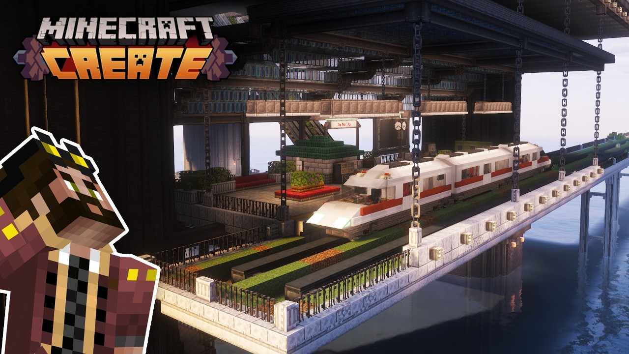 I suspended a MONORAIL STATION in Minecraft Create Mod [#20]