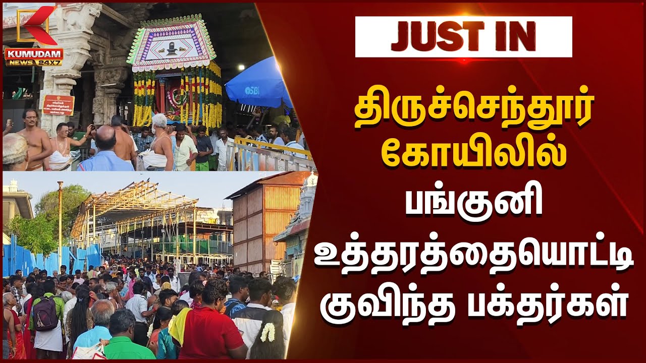 Panguni Uthiram: சுப்பிரமணிய சுவாமி கோயிலில் பங்குனி உத்தரத்தையொட்டி குவிந்த பக்தர்கள் | Tiruchendur
