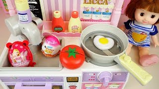 Download lagu Baby doll Kitchen cooking food toys with surprise eggs play mp3
