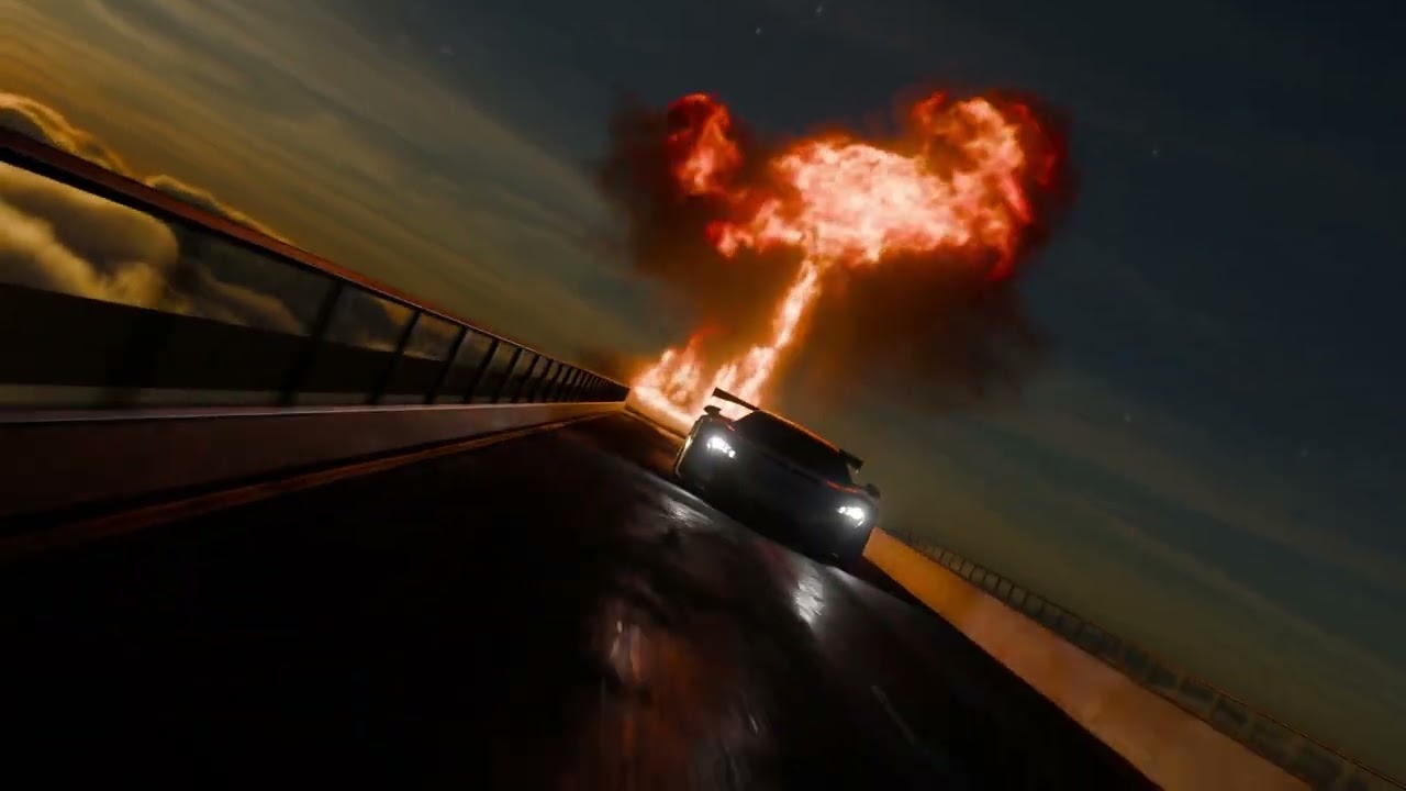 Cinematic High-Speed Bridge Explosion Scene 3D Model