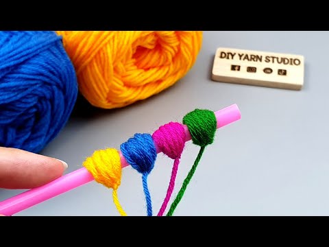 Super Easy Woolen Flower Making with Plastic Straw - Hand Embroidery Design - No Crochet Flower