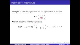 Video6_3: Review of matrices. Eigenvalues and eigenvectors.  Elementary differential equations