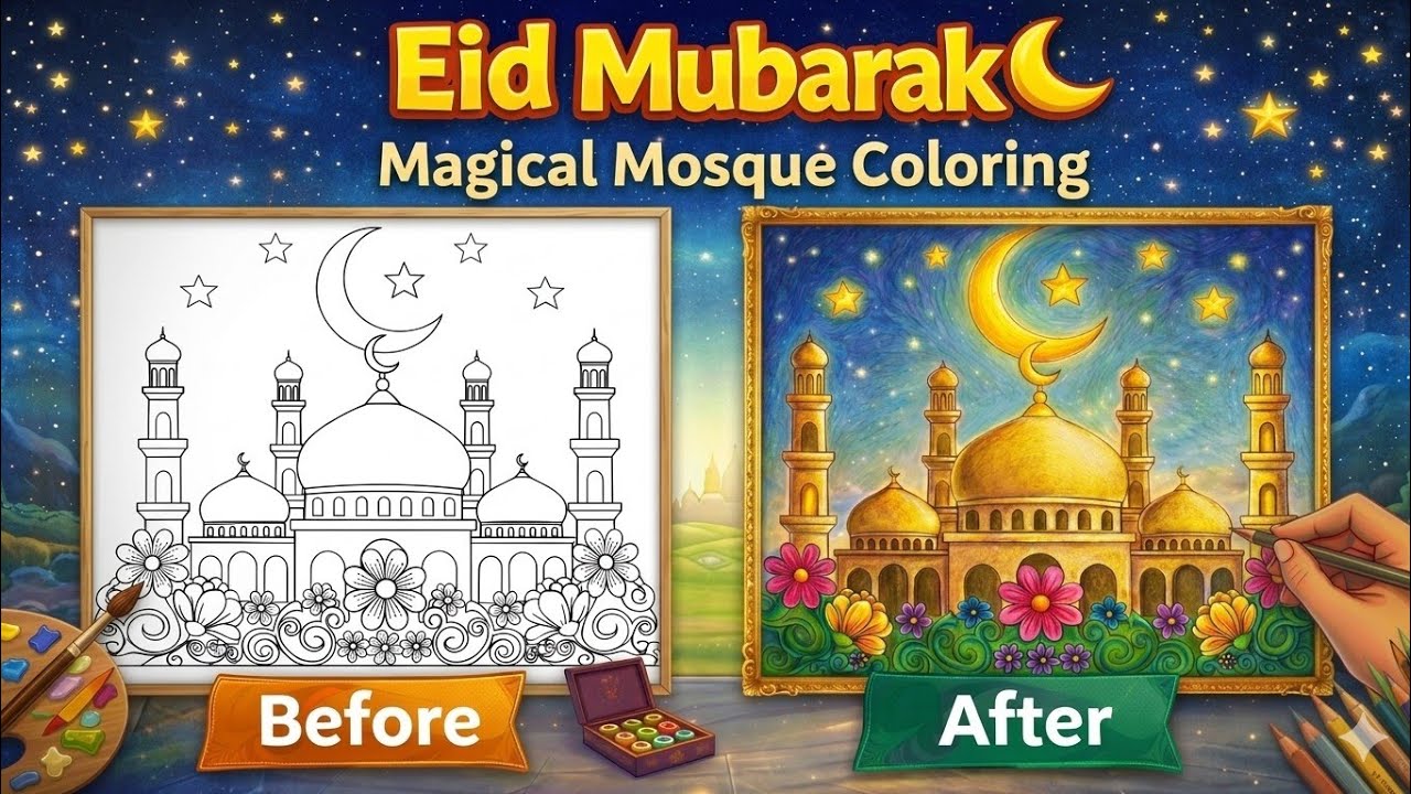 Eid Mubarak 🌙 || Coloring This magic Mosque design