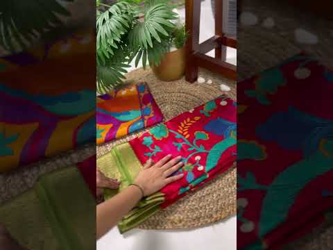 Firozi Tussar Silk Printed Saree with Zari Weaving Work & Viscose Border Blouse