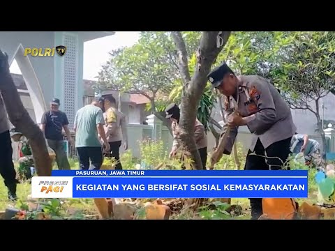 WUJUD SINERGI DAN KEPEDULIAN, POLSEK GADING REJO POLRES PASURUAN KOTA BERSIHKAN PEMAKAMAN UMUM