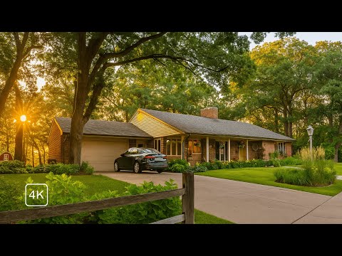 American Neighborhood Walk in Sunset | Nature Sounds for Sleep & Study [4K]