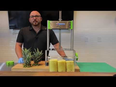Video thumbnail for Tabletop Pineapple Corer and Peeler Machine with Stainless Steel 89mm and 95mm Blades