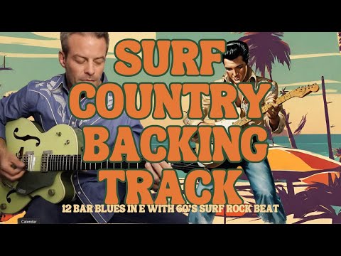 60's SURF BACKING TRACK - KEY OF E - Rockabilly - Blues - Country - 12 Bar Blues with TABS of scales