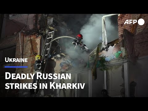 Ukrainian emergency services at site of deadly Russian strikes in Kharkiv | AFP