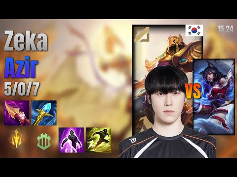 Zeka Mid Azir vs Ahri lol KR solo rank Full Game 15.24 | 제카 아지르 vs 아리