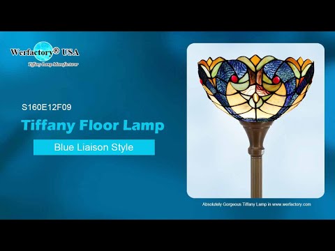 Werfactory Stained Glass Torchiere Lamp Tiffany Floor Lamp Blue Liaison Style